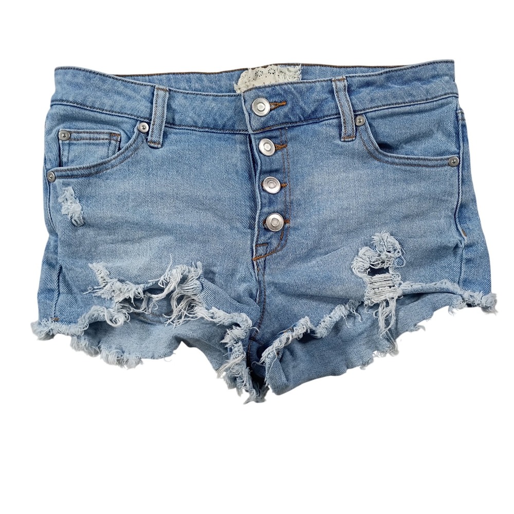 Altar'd State Denim Shorts Women 26/3 Light Blue Good Distressed Button Fly Boho